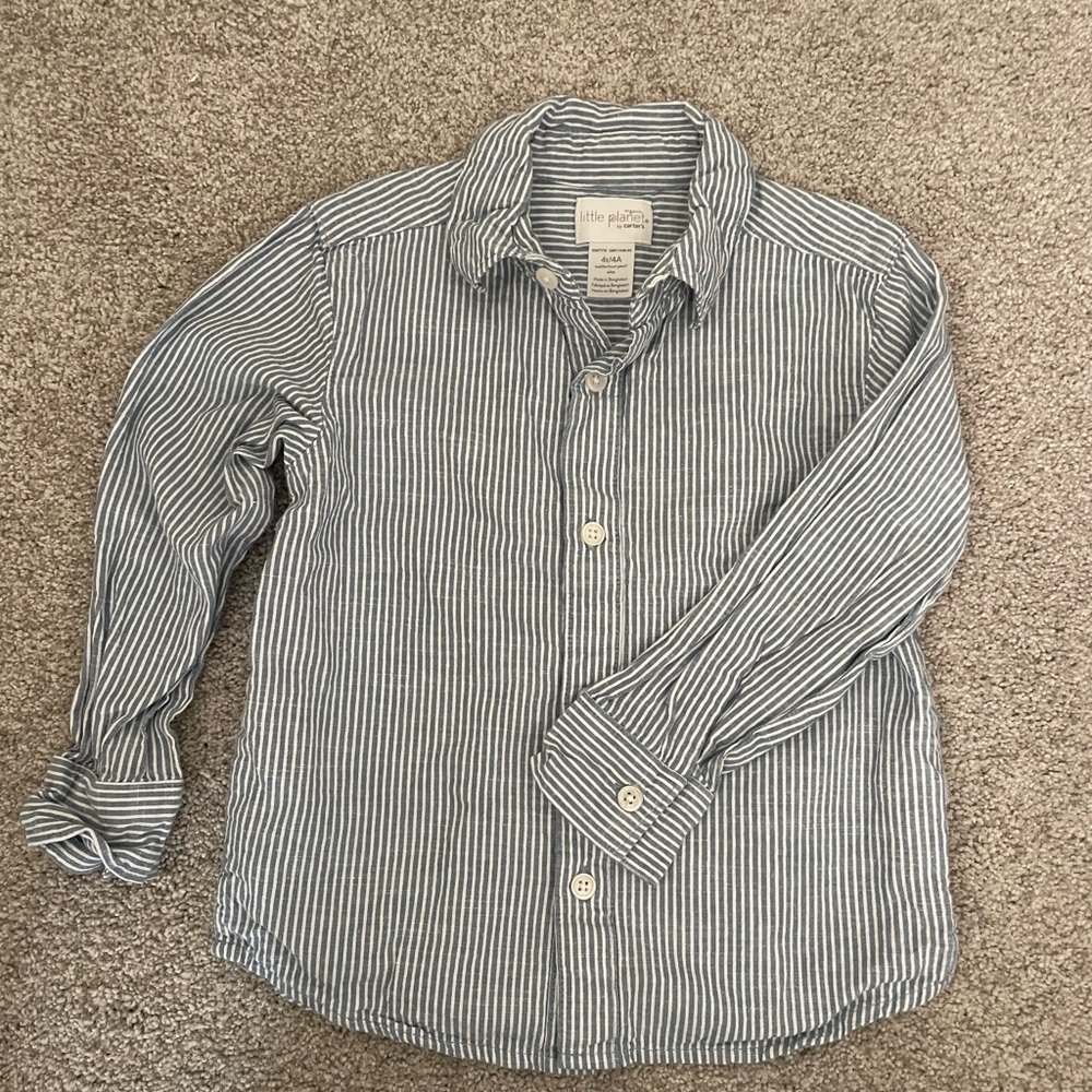 Little Planet Boys' Blue Striped Button-Up Shirt